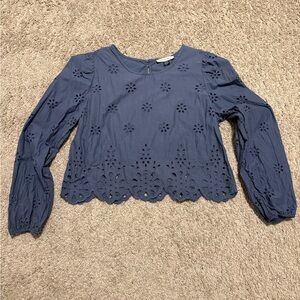 American Eagle Outfitters Dark Blue Eyelet Blouse